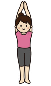 手を上にあげた山のポーズ